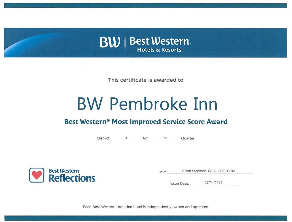 Best Western Award- most improved hotel